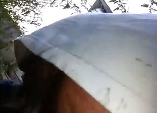 Dirty guy is playing with his trained animal