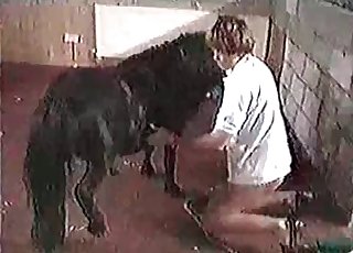 Female undresses just for her black pony