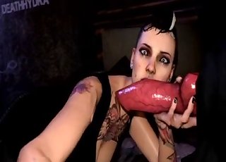 3D chick sucking and jerking animal dick