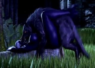 Blue 3D female impaled by angry demon