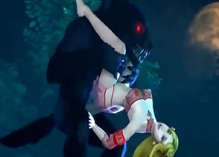 Blond-haired chick fucked by a kinky beast