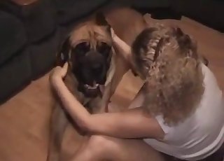 Blond-haired chick licked by her fave mutt