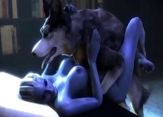 Blue alien slut from Mass Effect fucks a dog