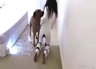 Skinny ebony in white fucked by doggy