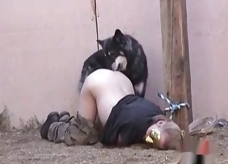 Outdoors action with a masked blonde