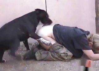 Outdoors action with a masked blonde