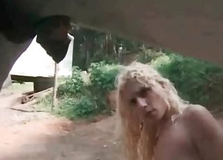 Blonde zoophile is getting animal jizz in the mouth