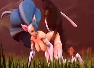 Elf slut with blue hair fucks a dog