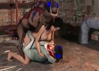 Esmer kadın iki kertenkele yaratığı tarafından DP'lendi