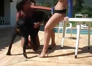 Blonde enjoys blowjobs (and dogs)