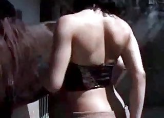 Two girls seducing a beefy horse