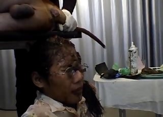 Awesome turd on the face of a passionate Asian