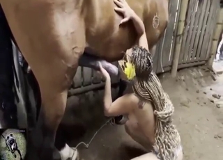 Her sight is overwhelmed by horse's huge dick