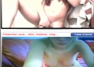 Messy webcam meeting with a brunette hoe