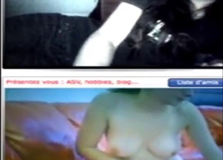 Messy webcam meeting with a brunette hoe