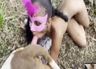 Girl on the run has to fuck police dog chasing her