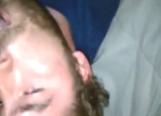 Guy gets so hungry for dog's overflowing condom