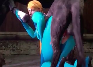 Spit roasting action for Samus and horny beasts