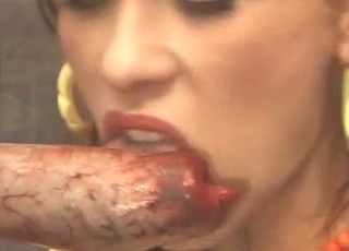 Cock worship happens in the awesome bestiality action