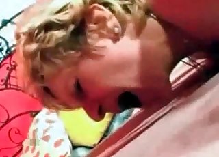 Cute little blonde slut having sexual enjoyment with a pet