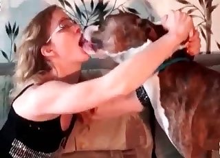 Shy girl is making out with her beautiful little doggo