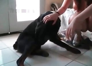 Crazy bestial sex with a good trained doggy