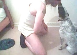 Amateur bestiality oral sex with a small pet