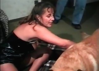 Mature zoophile licked by a bowwow