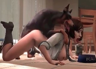 3D doberman caught riding a lil' slut