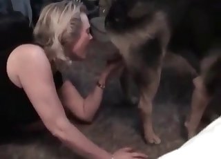 Blonde sucks a mutt cock like a pro