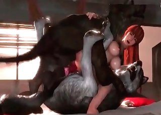Brutal 3D DP bestiality with a redhead