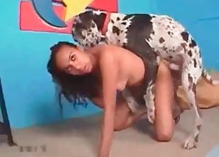 Spotted doggy fucking her wet cunt