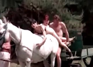 Horse in the awesome bestiality threesome